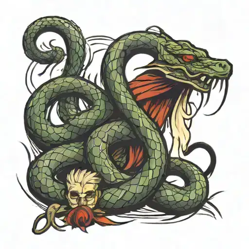 snake shepard staff parting water tattoo design idea