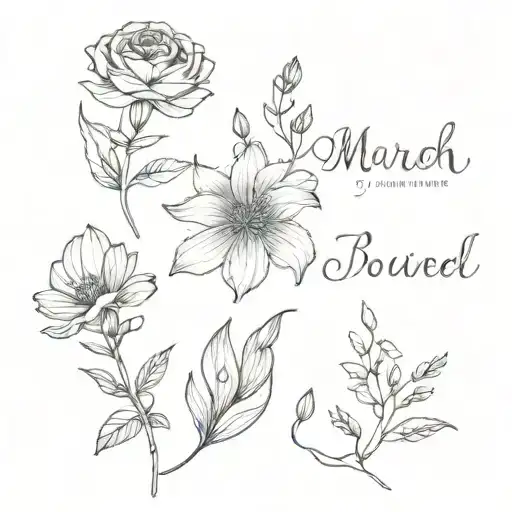 birth flower bouquet, march, april, may, september, October, November, december tattoo design idea