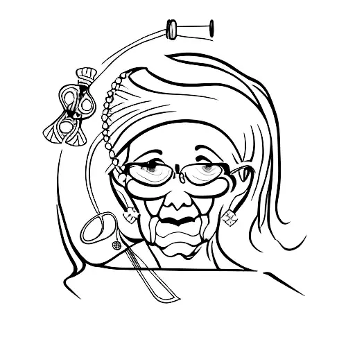 a minimalist tattoo of a grandmother who loves sewing, painting and cooking, with a rosary and a sock tattoo design idea