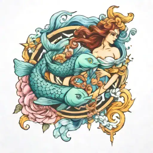 aquarius and pisces zodiac sign tattoo design idea