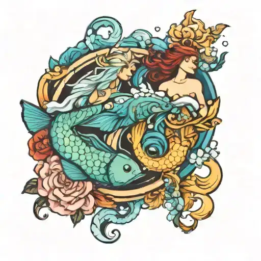aquarius and pisces zodiac sign tattoo design idea