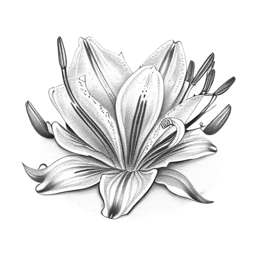 a golden hand mirror, decorated with white lilies around it. tattoo design idea