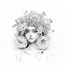 A stunning portrait of Oxum adorned with yellow flowers tattoo design idea