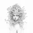A stunning portrait of Oxum adorned with yellow flowers tattoo design idea