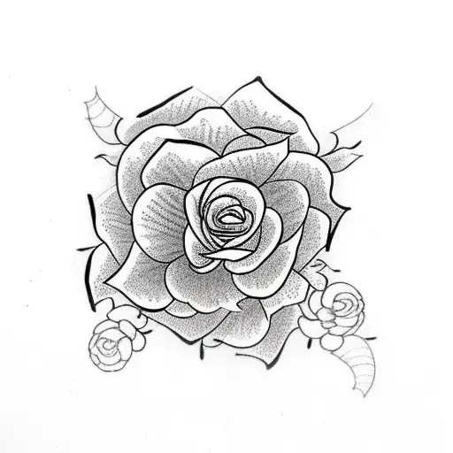 Rose spider on web tattoo design idea