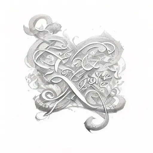 the words "Love" and "Pain" written in Gothic calligraphy and the letters are empty, just the edges tattoo design idea