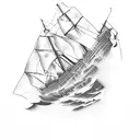 Decomposing clipper ship on the sea floor tattoo design idea