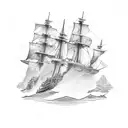 Decomposing clipper ship on the sea floor tattoo design idea