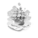 Decomposing clipper ship on the sea floor tattoo design idea