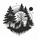 wolf moon pine tree tattoo design idea