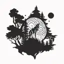 wolf moon pine tree tattoo design idea