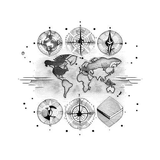 map with ship tattoo design idea
