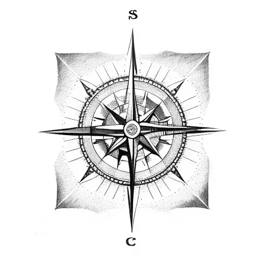 Old school compass surrounded by nautical elements tattoo design idea