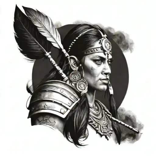 A realism tattoo of a beautiful indian american woman warrior with high quality  tattoo design idea
