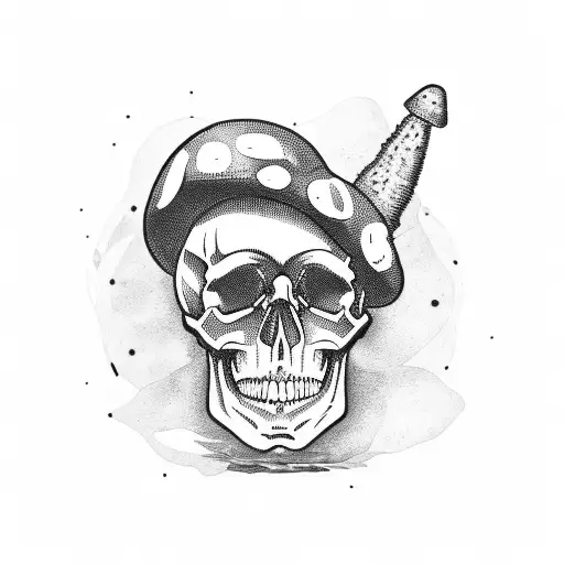skull with mushrooms tattoo design idea