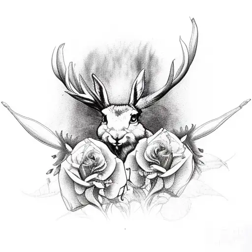 jackalope calevara, roses, gladiolus, nopales, Mexican Hopi and Irish designs tattoo design idea