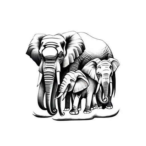 elephant family 5 elephants tattoo design idea