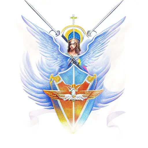 st Michael sword and angel wing tattoo design idea