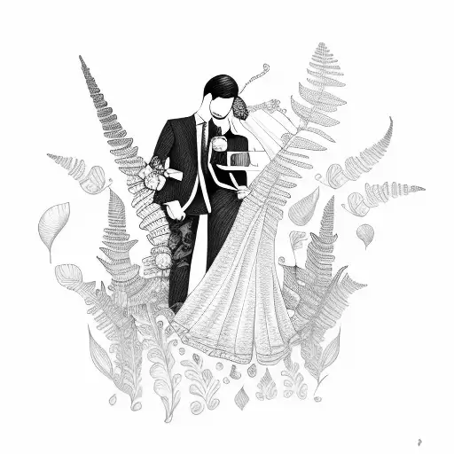 mexican wedding, Bride & Groom ferns tattoo design idea
