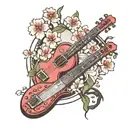 japanese koto instrument cherry blossoms tattoo design idea