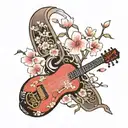 japanese koto instrument cherry blossoms tattoo design idea