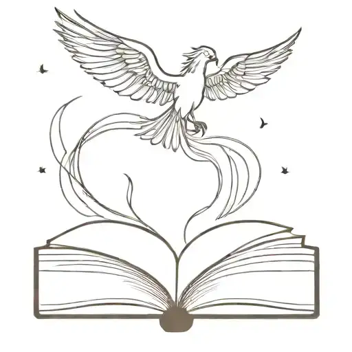 phoenix rising over open book tattoo design idea