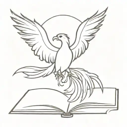 phoenix rising from open book   tattoo design idea