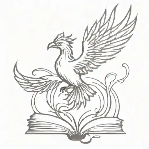 phoenix rising from open book   tattoo design idea