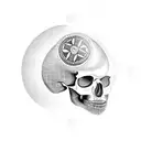 mammooth head skull with viking direction circle  tattoo design idea