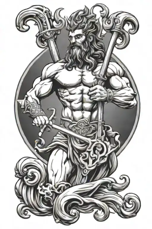poseidon holding the trident tattoo design idea