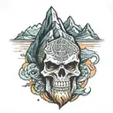 dwarven skull with mountains tattoo design idea