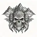 dwarven skull with mountains tattoo design idea