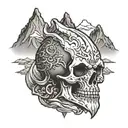 dwarven skull with mountains tattoo design idea
