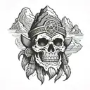 dwarven skull with mountains tattoo design idea