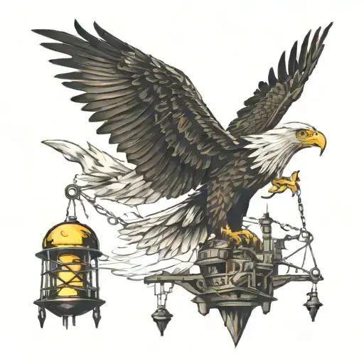 oil rig and eagle soaring tattoo design idea