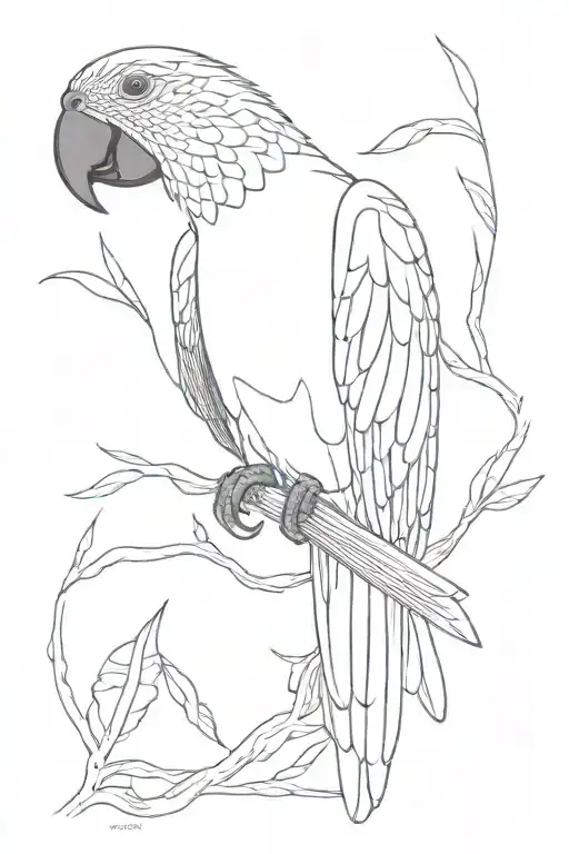 Parrot with blue tail feathers tattoo design idea