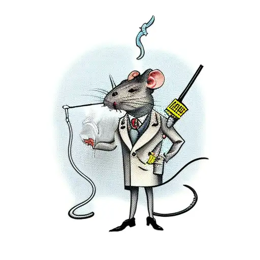 Rat in business suit smoking cigarette tattoo design idea