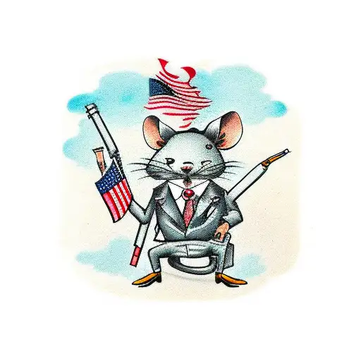 American Traditional Rat in business suit smoking cigarette tattoo design idea