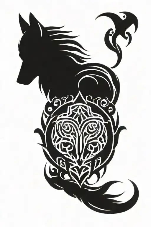 turkic mithology and shadow wolf tattoo design idea