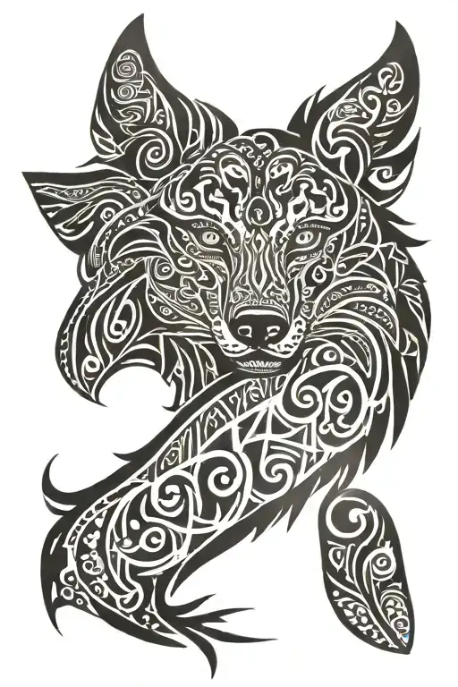 turkic mithology and shadow wolf tattoo design idea
