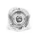 Alexandria library on fire tattoo design idea