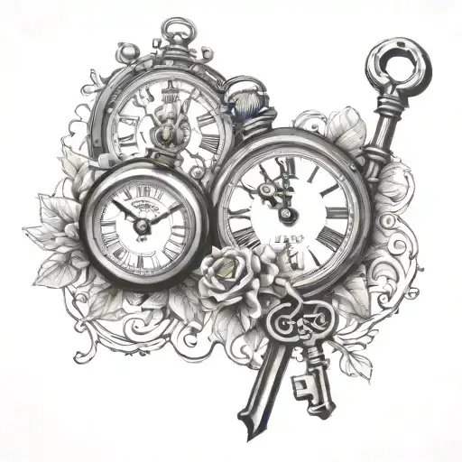 clock, key, lock tattoo design idea