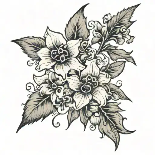 larkspur flower and sweetpea flower tattoo design idea