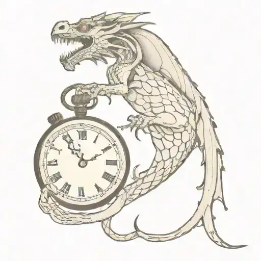 A dragon coiled around a vintage pocket watch, symbolizing the passage of time and eternity tattoo design idea