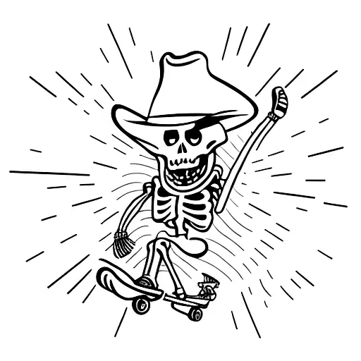 Skeleton cowboy riding skateboard tattoo design idea