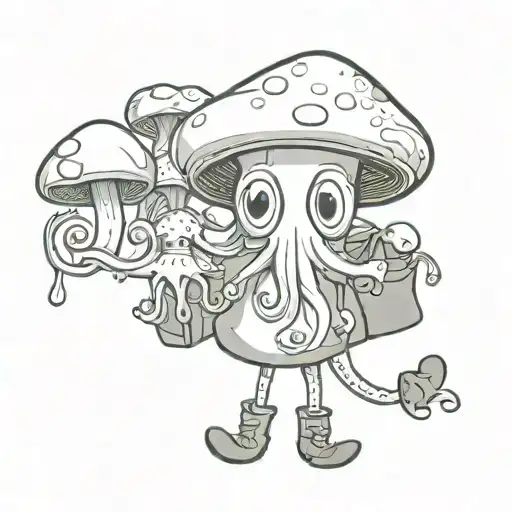 squid holding  swagbags mushrooms tattoo design idea