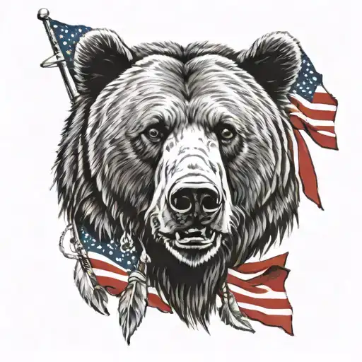 bear head and Native American flag tattoo design idea