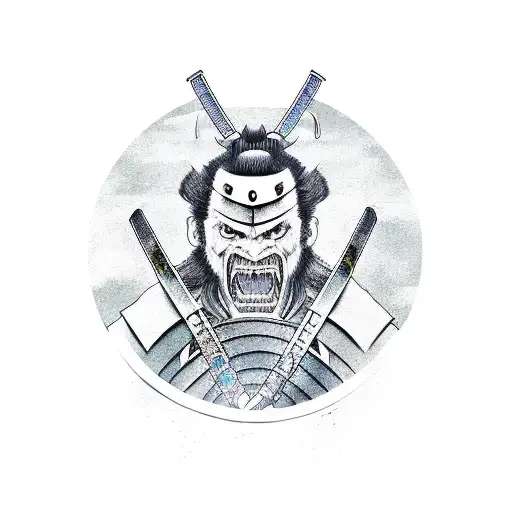 A fierce samurai warrior holding a dragon katana tattoo design idea