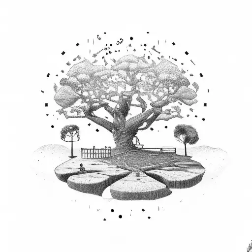 trees and bench in hourglass top death at bottom tattoo design idea