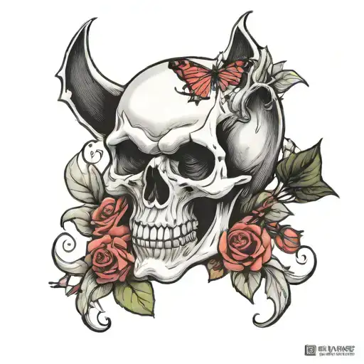 skull roses bat smoke tattoo design idea